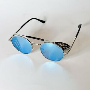 Steampunk Round Mirrored Side Shield Mesh Sunglasses Shades Streetwear Punk